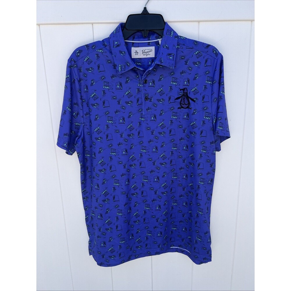 Original Penguin Mens Golf Performance Blue Gamer Print Blue Sz Small